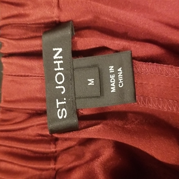 💕ST. JOHN💕 Liquid Satin Pant Elastic Back Pull-On Wide-Leg Oxblood Red M NWOT - Picture 8 of 11